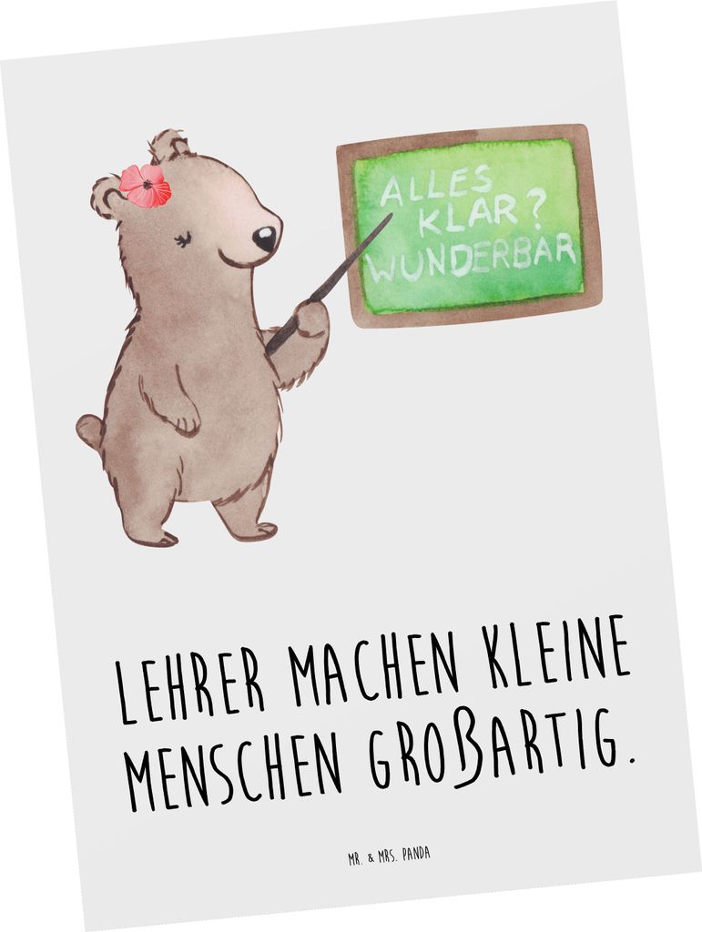 Mr. & Mrs. Panda Postkarte Lehrer Großartig - Weiß - Geschenk, Liebe, Ansichtskarte, Danke sagen, Anerkennung, bildkarte, Bedanken, Aufmerksamkei...
