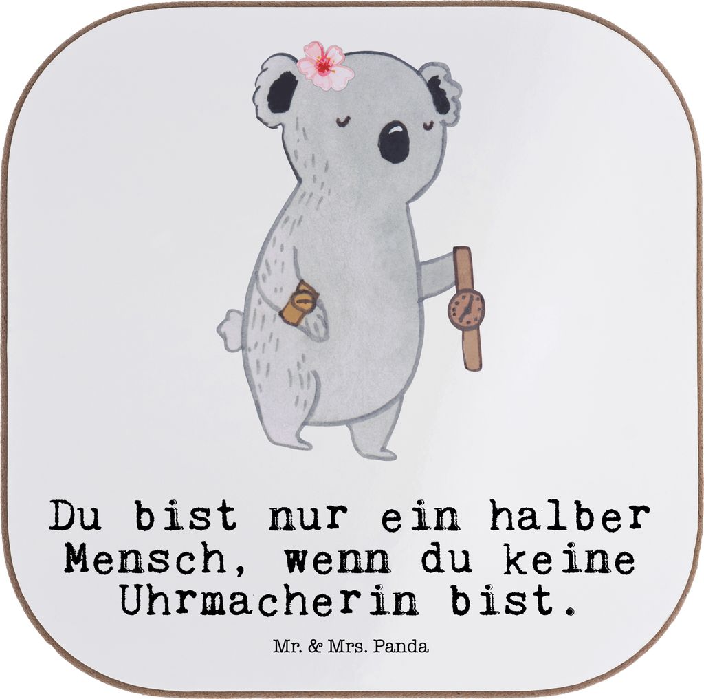 Mr. & Mrs. Panda Untersetzer Glas Uhrmacherin Herz - Weiß - Geschenk, Tasse, Gläser, für, Coaster, gläseruntersetzer