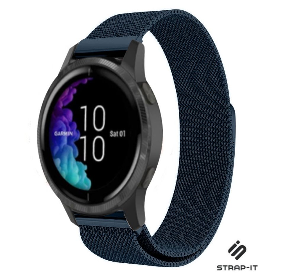 Strap-it Milanese Armband - Kompatibel mit Garmin Venu Armband Hochwertiges Material -Edelstahl Magnetische verschluss für Armband Blau 20mm smart...