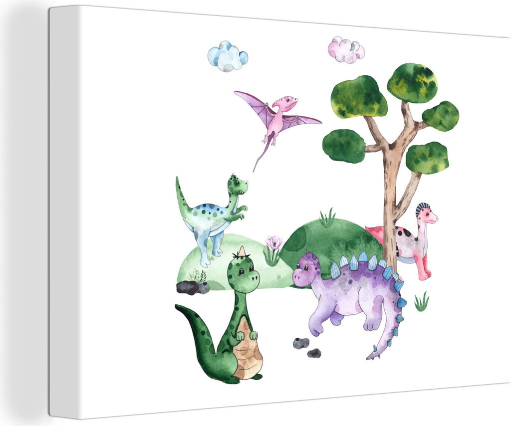 OneMillionCanvasses - Leinwandbilder - 140x90 cm, Kinderzimmer - Farben - Dinosaurier - Jungen - Mädchen - Kinder, Wandbilder Kunstdruck Wanddek...