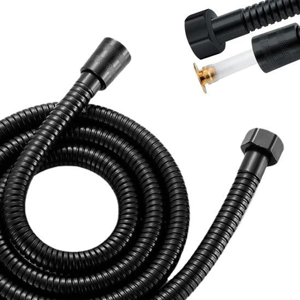 Flexible de douche long 2m noir inox pour baignoire et douche large