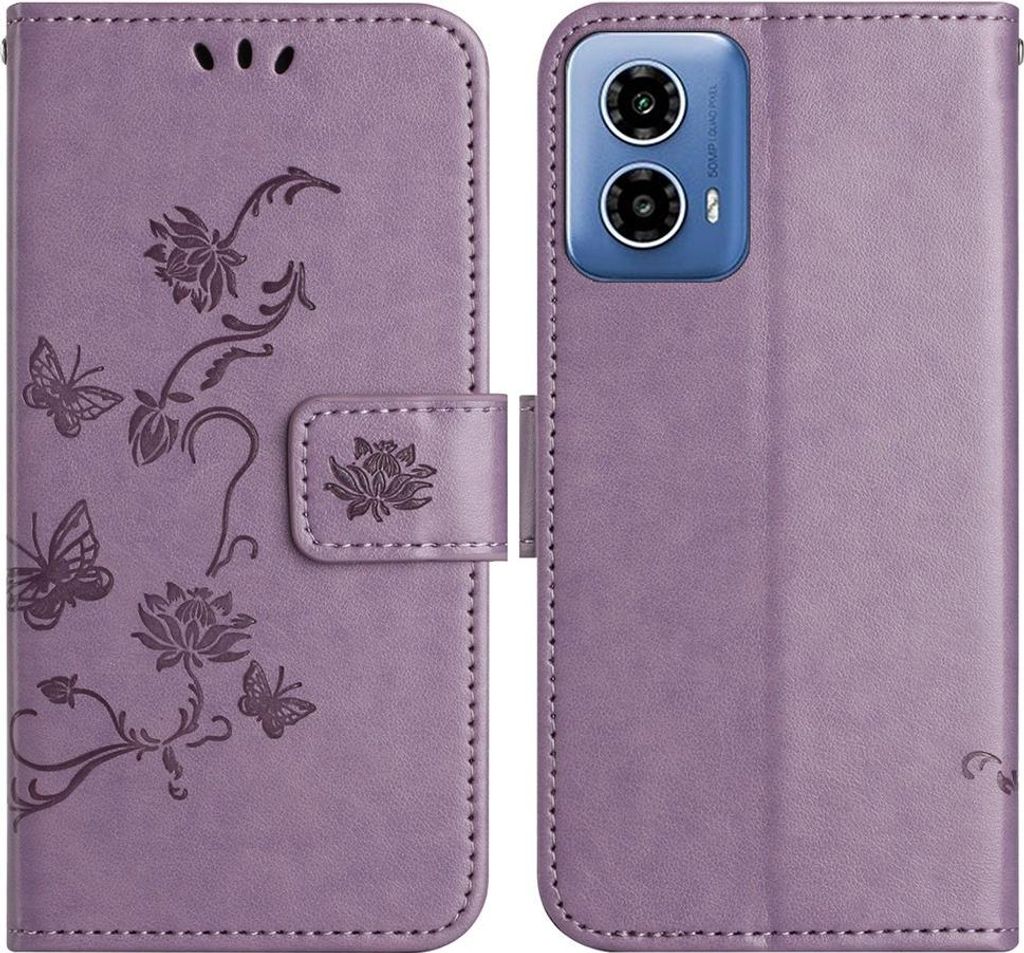 Motorola Moto G35 Hülle - Coverup Blumen & Schmetterlinge Klapphülle - Lila