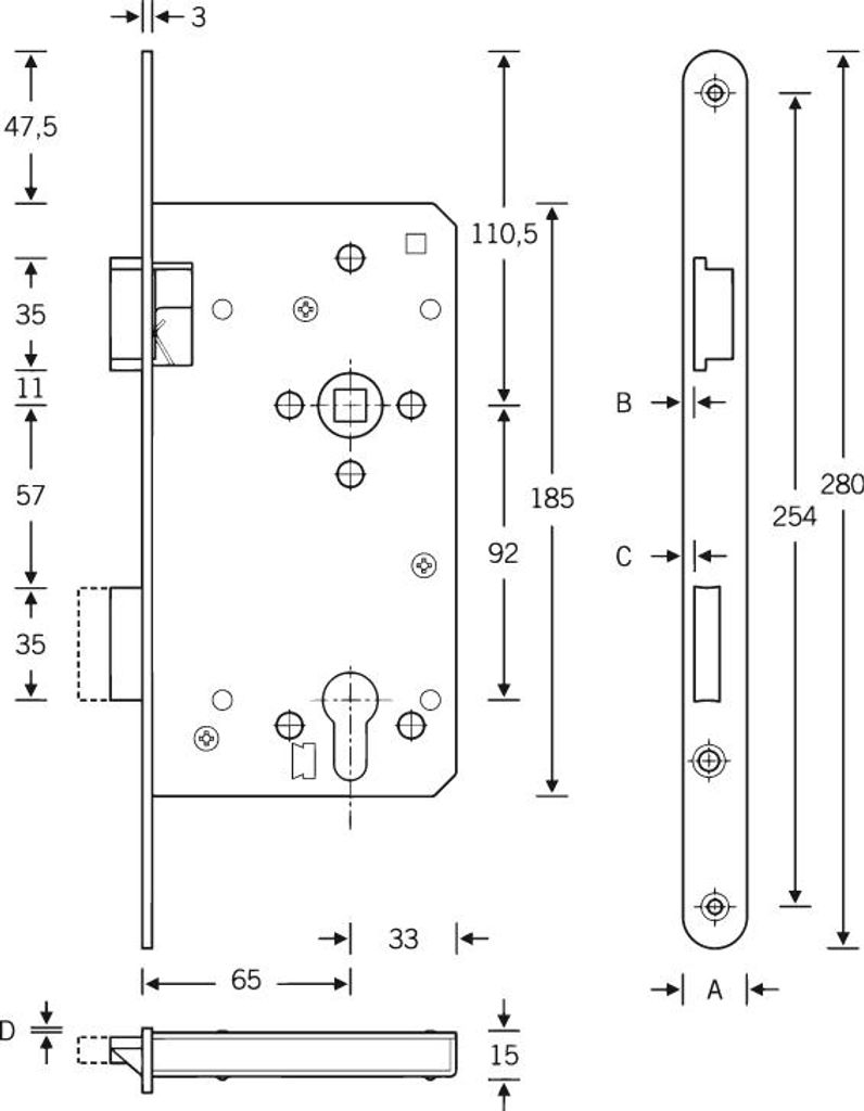 Zamek wpuszczany do drzwi wejściowych SSF PZW 20/65/92/10mm Zdjęcie produktu 