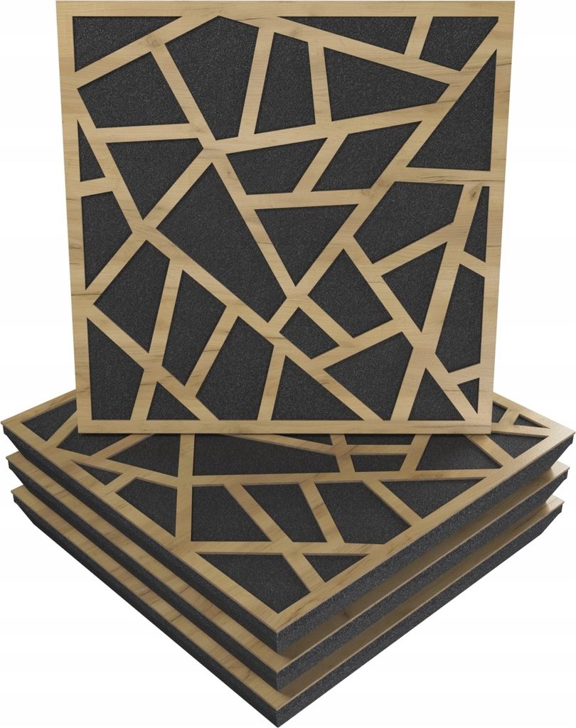 4 Stück AKUSTIK-WANDPANEELE mit Montageset | "SKYROSS" 50x50x5cm | Absorption und Diffusion | Farbe: Eiche