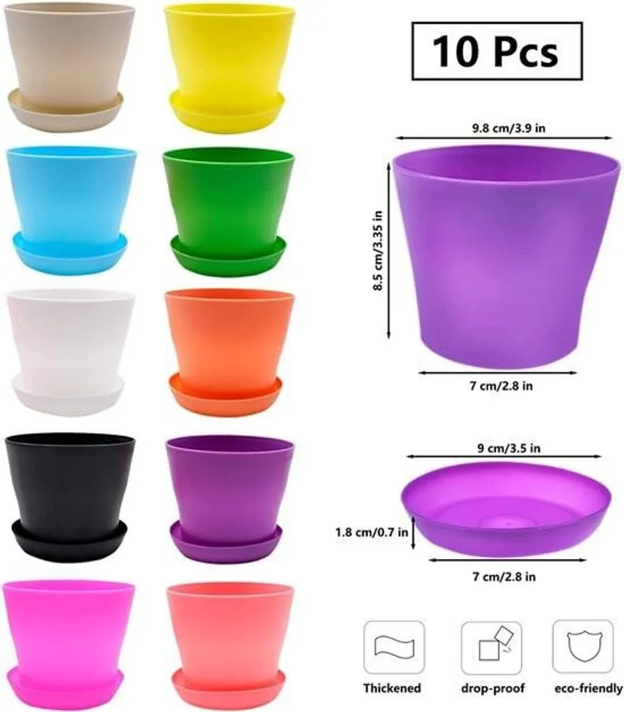 Petits Pots avec Soucoupes en Plastique Durable pour Semis et Fleurs