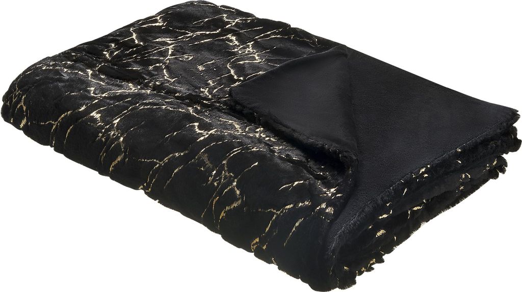 BELIANI Tagesdecke Schwarz 150 x 200 cm Marmor-Design Gold Produktbild 