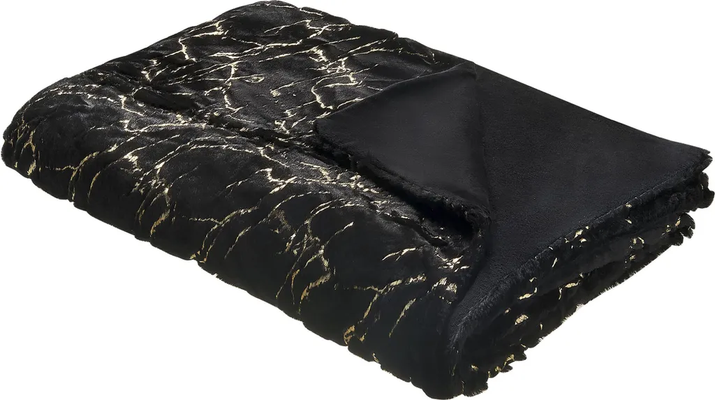 Couverture noire Beliani 150x200 cm plaid lit effet marbre doré chic