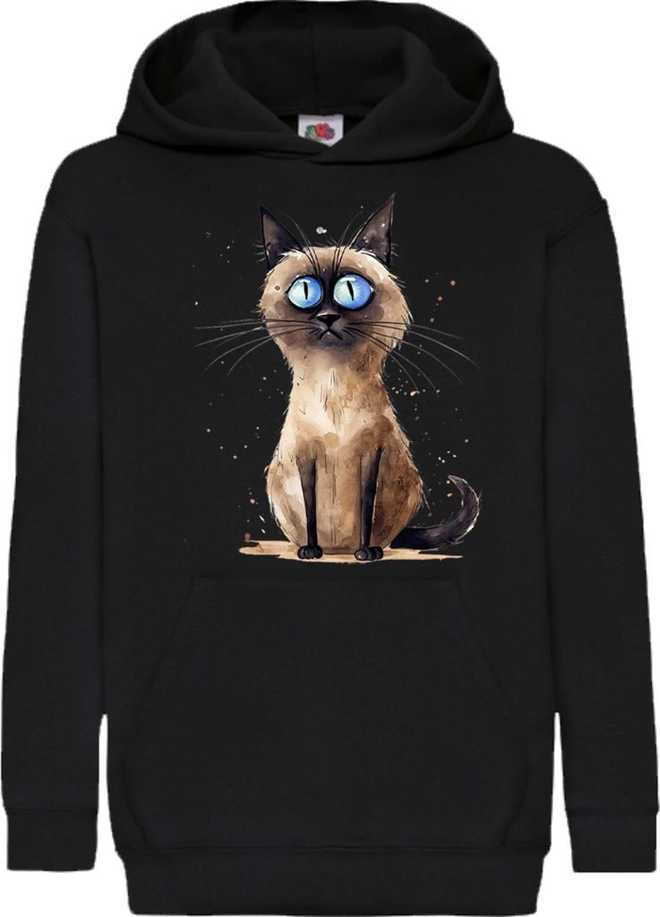 Kinder Kapuzenpullover Funny Cats Breeds Thai Cat, 7-8 Jahr - 128 / Schwarz