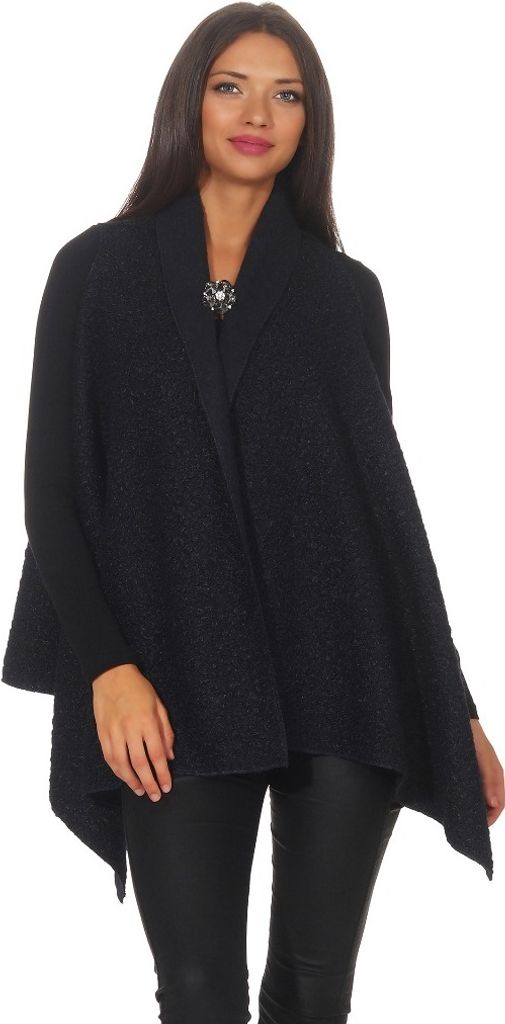 285 Mississhop Damen ausgestellte elegante Weste Longweste in offener Form mit Brosche OneSize 34 36 38 Navy