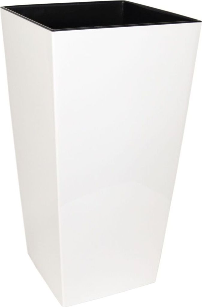 A white planter with a black interior is shown against a white background.