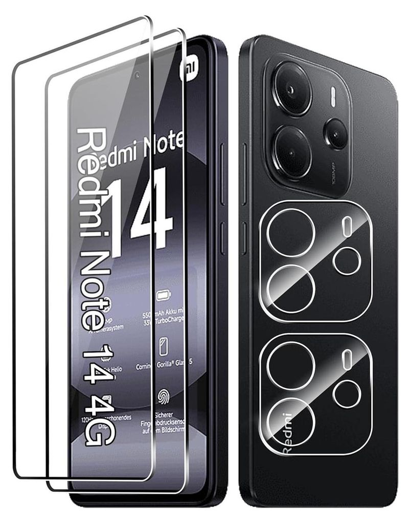 A product shot showing a smartphone with screen protectors and camera lens protectors.