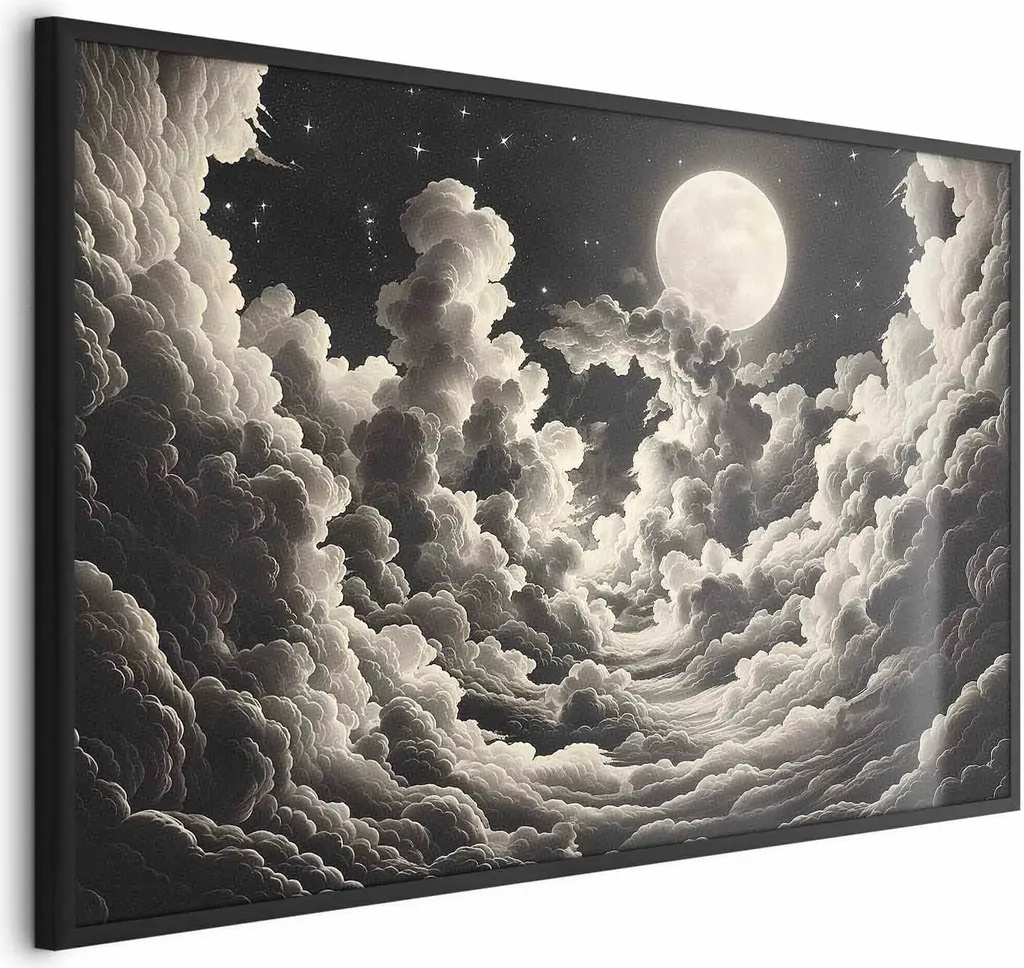 Poster Luna tra le nuvole 90x60 cm con cornice nera senza margini