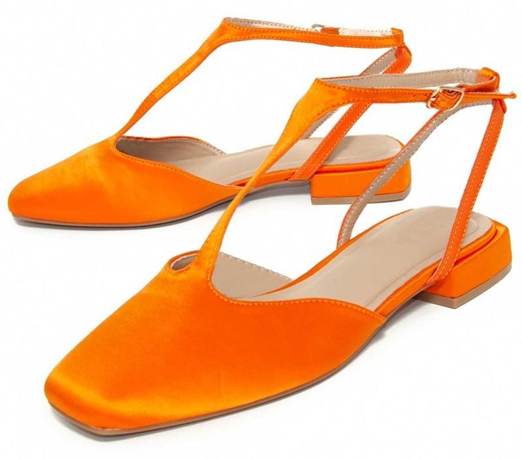 Montevita Ballerinas aus orangefarbenem Satin mit niedrigem Produktbild 