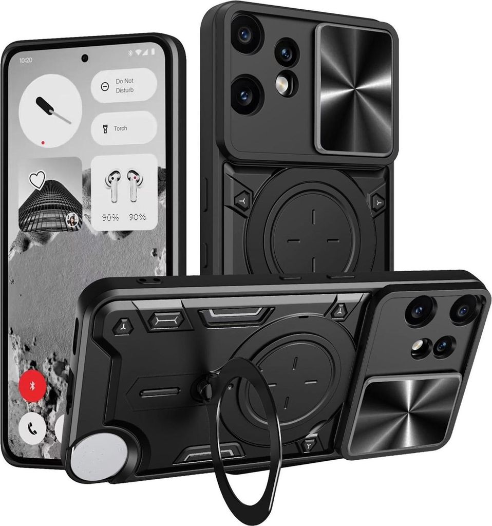 Für Nothing CMF Phone 2 Pro CD Textur Sliding Kamera TPU PC Ring Hülle Schwarz