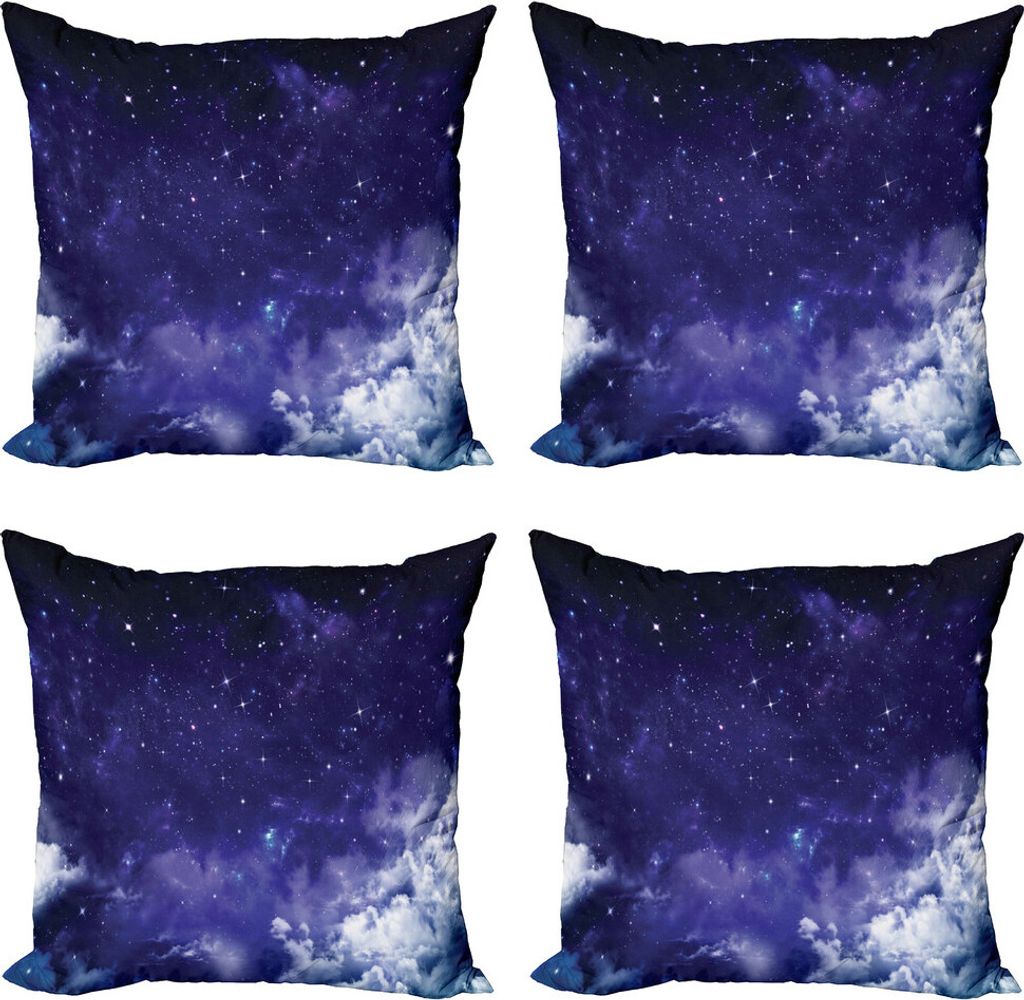 ABAKUHAUS Platz Kissenbezug Set (4 Stück), Dreamy Nacht mit Sternen, Moderner Doppelseitiger Digitaldruck, 60 cm x 60 cm, lila Weiß