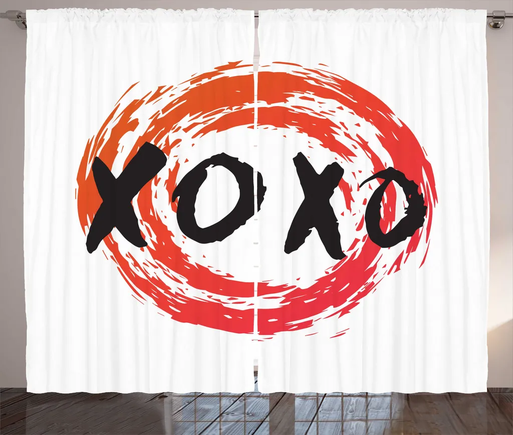 Rideau rustique ABAKUHAUS XOXO cercles grunge corail orange 280x225 cm