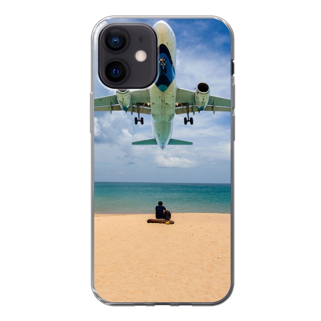 MuchoWow Handyhülle Schutzhülle Hülle für iPhone 12 Strand - Meer - Flugzeuge Silikon Softcase Handy Hülle - Schutzhülle