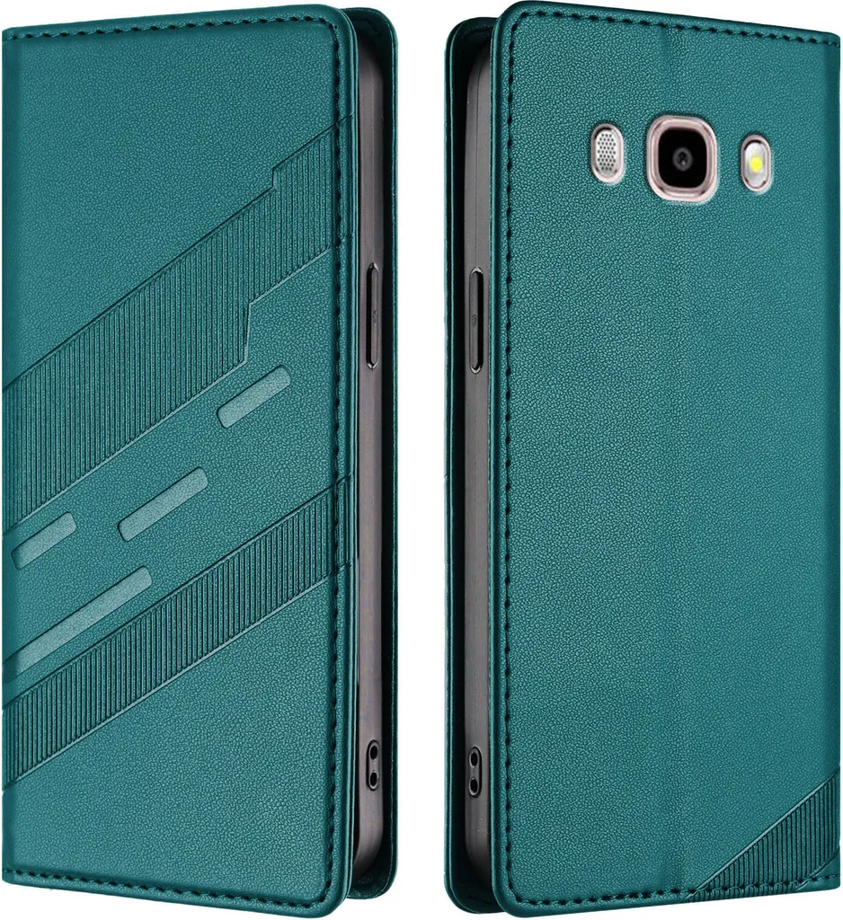 Custodia per Samsung Galaxy J5 2016, custodia a portafoglio in Finto cuoio con slot per carte e funzione stand Grün