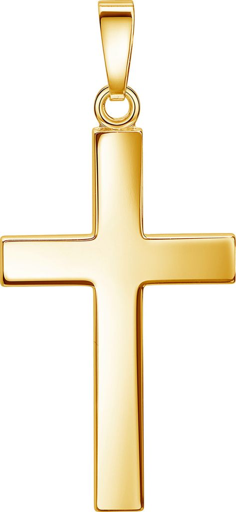 Kreuz-Anhänger 585 Gold 14 Karat / 8 K in Hochglanz poliertes Goldkreuz für Damen und Herren als Kettenanhänger + Schmuck-Etui und Zertifikat
