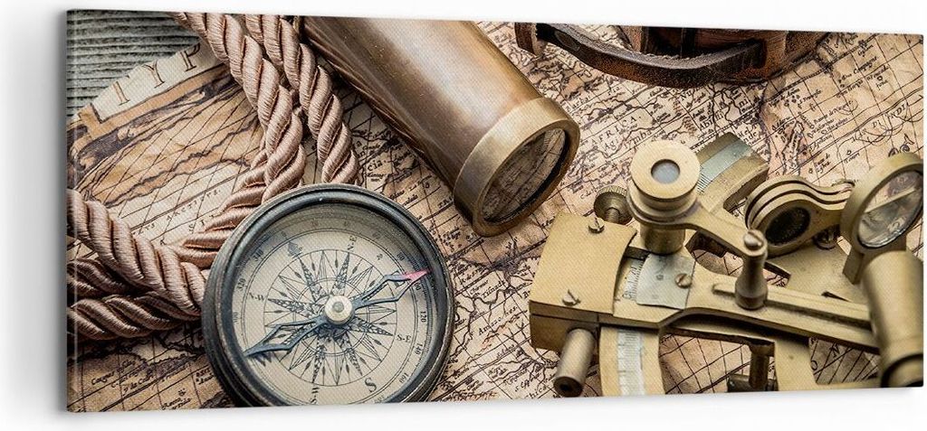 Bild auf Leinwand - Leinwandbild - Kompass Kompass Karte - 100x40cm - Wand Bild - Wanddeko - Leinwanddruck - Bilder - Kunstdruck - Wanddekoration -...