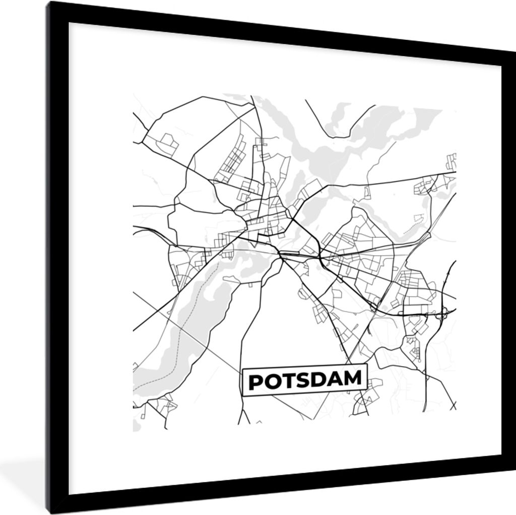 MuchoWow Gerahmtes Poster Karte - Potsdam - Stadtplan 40x40 cm - Poster mit Schwarzem Bilderrahmen Wandposter Rahmen Foto Bilder - Poster - Plaka...