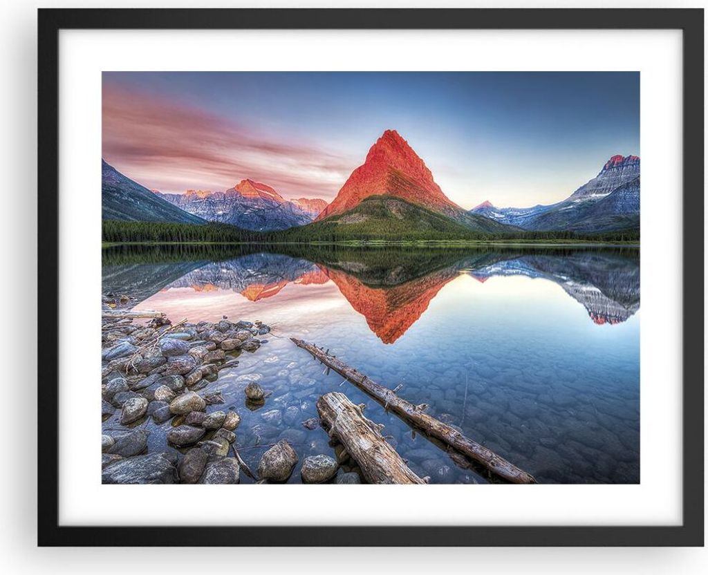 Gerahmtes Poster - Schwarzer Rahmen - See Berge Spiegelung - 50x40 cm - Wand Bild - Wanddeko - Wandbilder - Kunstposter - Wandposter - Bilderrahmen...