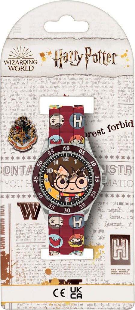 A Harry Potter themed watch in its packaging, with the "Wizarding World" and "Harry Potter" logos visible.