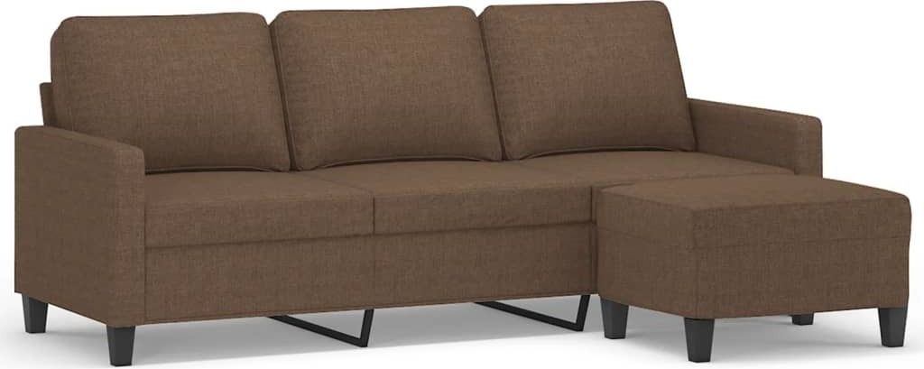 3-Sitzer-Sofa mit Hocker Braun 180 cm Stoff