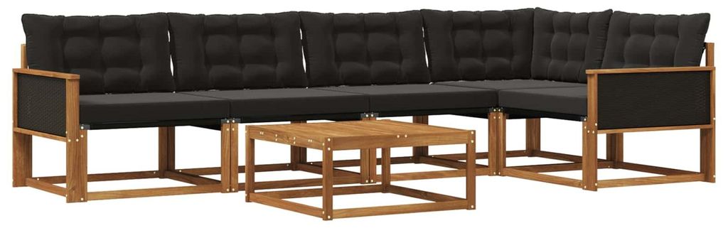 vidaXL Outdoor-Sofagarnitur mit Kissen 6 pcs Natürlich und Schwarz