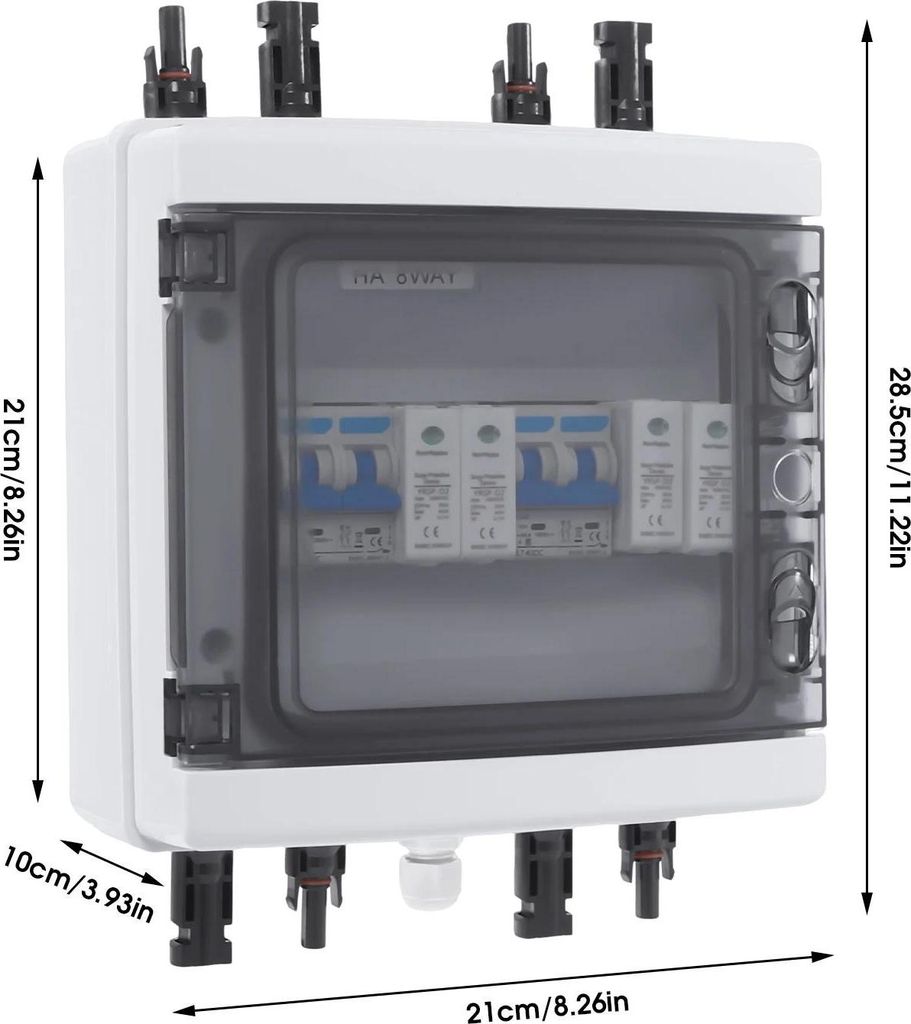 Solar-Combiner Box - 2-String PV-Verteiler - IP65 - 25A Leitungsschutzschalter - 1000 V DC Überspannungsschutz - PC-Gehäuse - Braun/Weiß