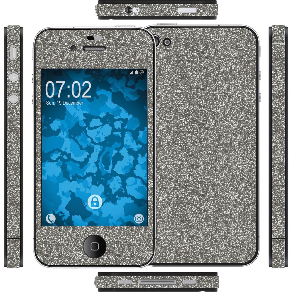 2 x Glitzer-Folienset für Apple iPhone 4S grau PhoneNatic Schutzfolien