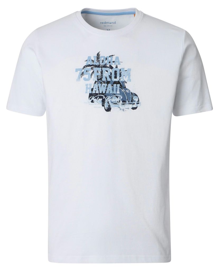 REDMOND Casual Herren T-Shirt Kurzarm Rundhals Comfort Weiß Hawaii XL