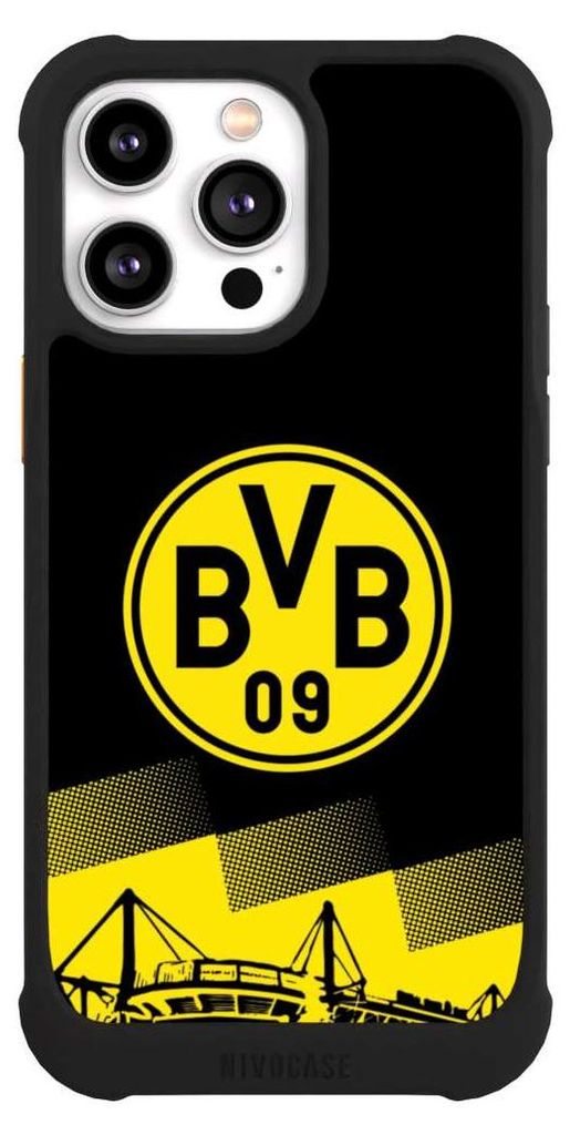 NIVOCASE Hülle für Apple iPhone 14 Pro Max Stoßfeste Handyhülle NIVOmax Case Schwarz BVB Borussia Dortmund Stadion