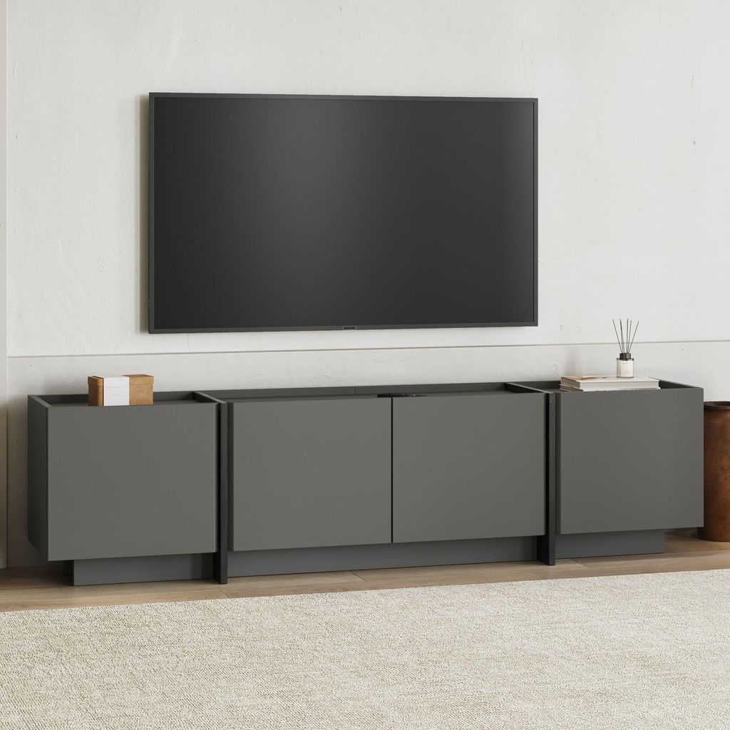 Skye Decor, Hochwertiger TV-Ständer, Anthrazit & Schwarz, 180 x 46 x 35 cm | 100% melaminbeschichtete Spanplatte, 18 mm dick | Mit Soft-Close-Scha...