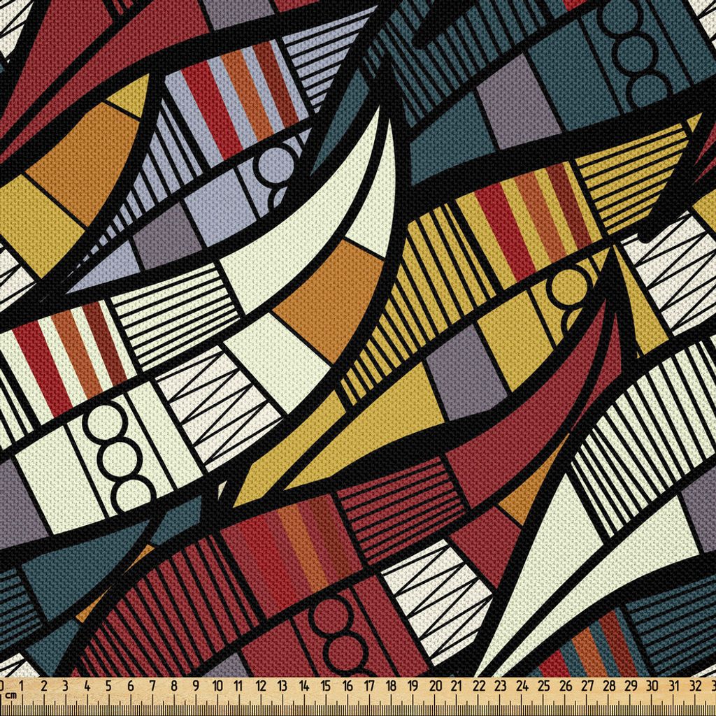 ABAKUHAUS afrikanisch Satin Stoff als Meterware, Diagonale abstrakte Blätter mit Kreisen Chevrons zeichnet traditionelles Kulturerbe, 3 M (148 x 3...