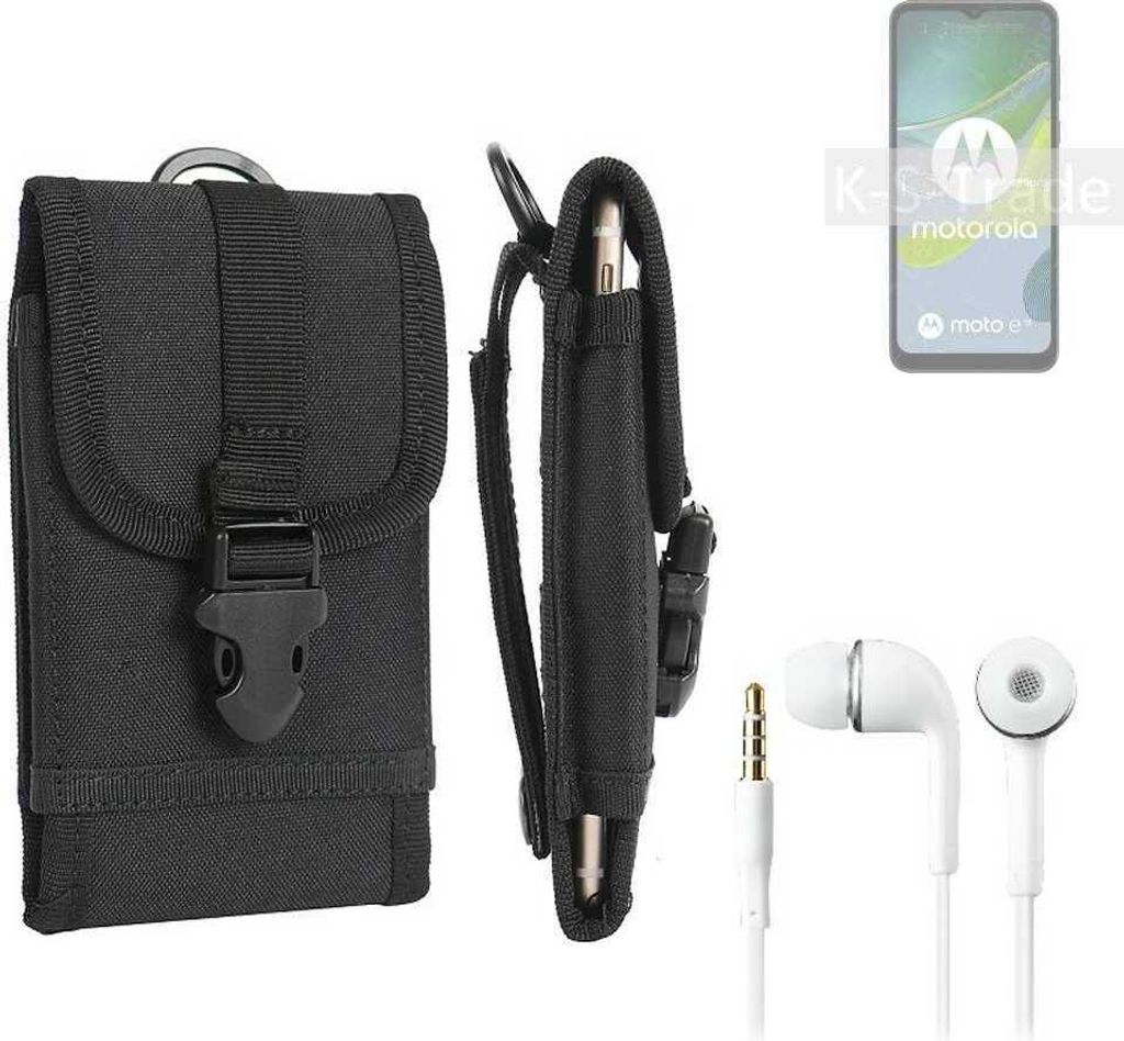 K-S-Trade Holster Schutz Hülle kompatibel mit Motorola Moto E13 Gürteltasche Handy Hülle Tasche outdoor Seitentasche schwarz 1x + Kopfhörer