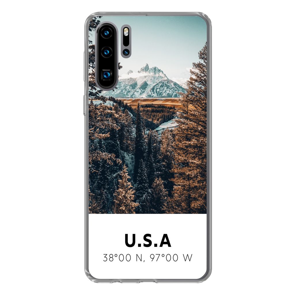 MuchoWow Handyhülle Schutzhülle Hülle für Huawei P30 Pro Amerika - Berge - Bäume Silikon Softcase Handy Hülle - Schutzdeckel