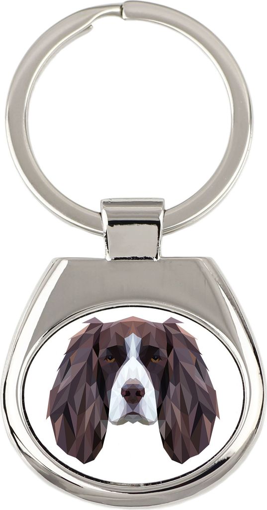 English Springer Spaniel - geometrischer Schlüsselanhänger mit Foto und Aufschrift Art-Dog
