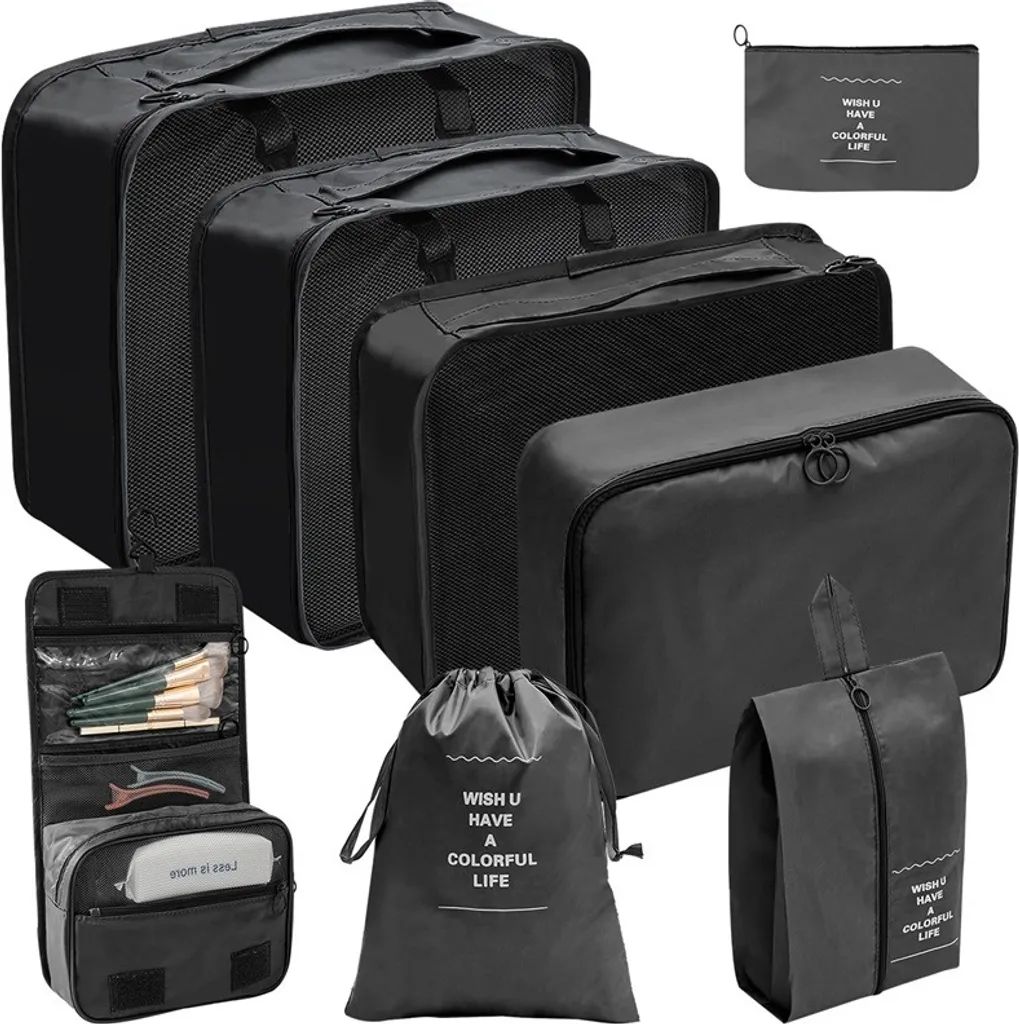 Rangement de voyage INF 8 pièces Noir pour optimiser votre valise
