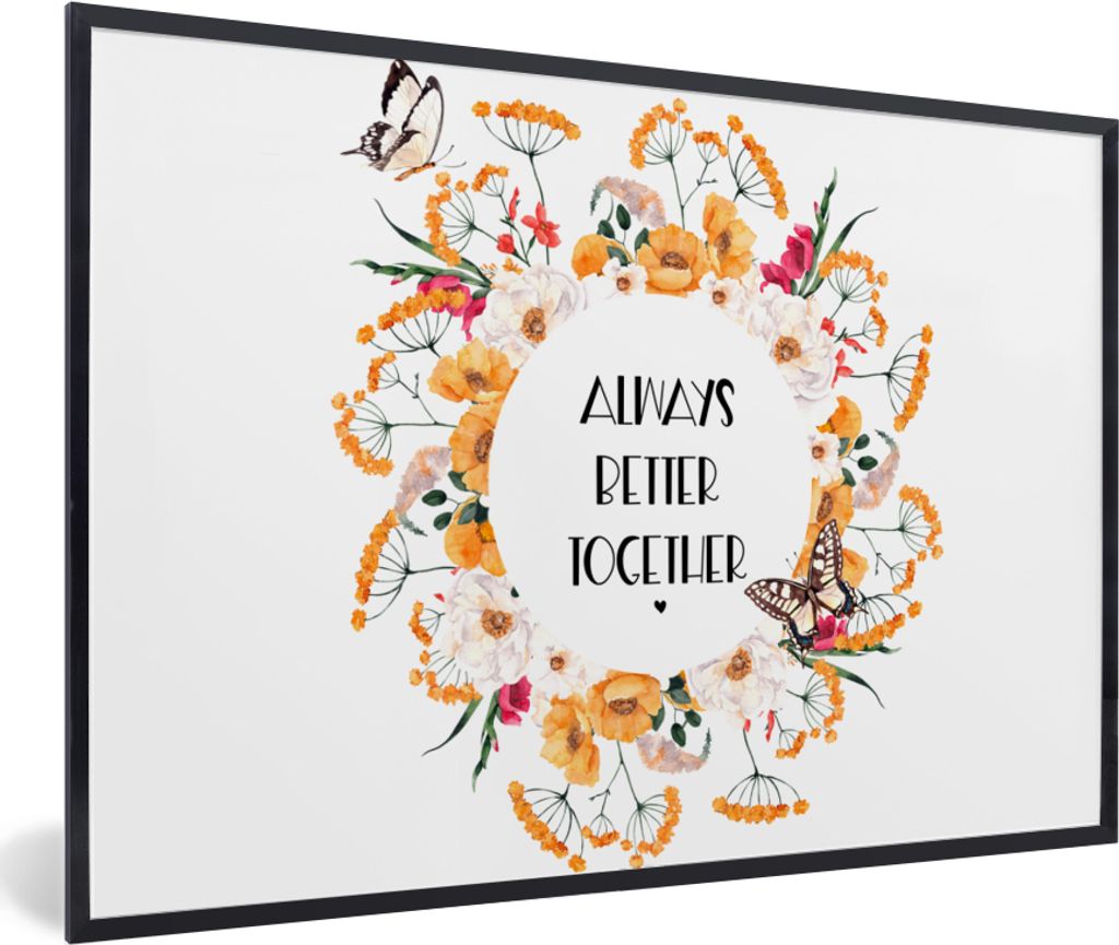 MuchoWow Gerahmtes Poster Zitate - Gemeinsam immer besser - Familie 30x20 cm - Poster mit Schwarzem Bilderrahmen Wandposter Rahmen Foto Bilder - ...