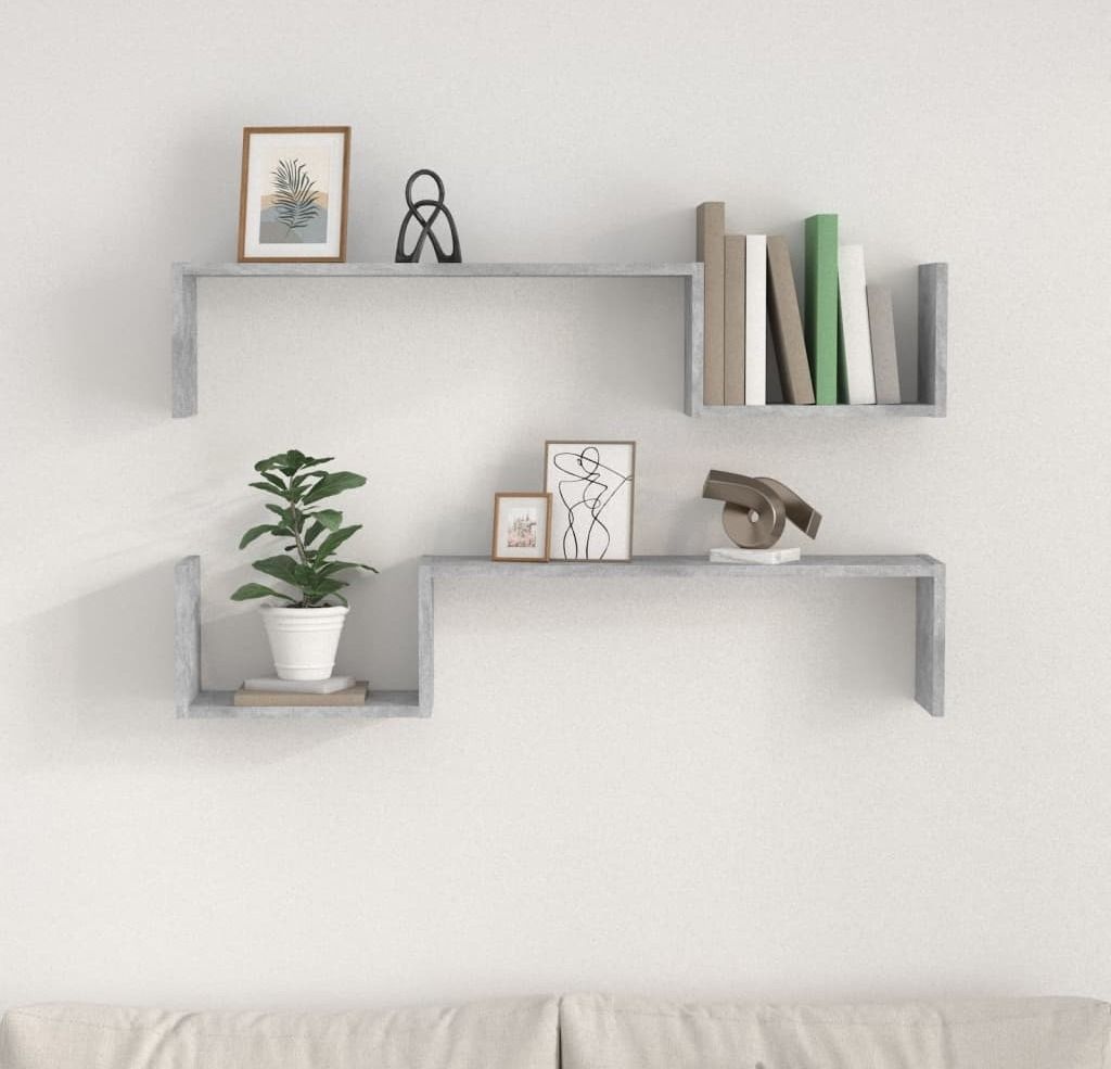 Möbel Wandregal, 2er Set,bis zu 10 kg - Schweberegal schlichte Design - Hängeregal - Betongrau 100x15x20 cm Holzwerkstoff Top6174701