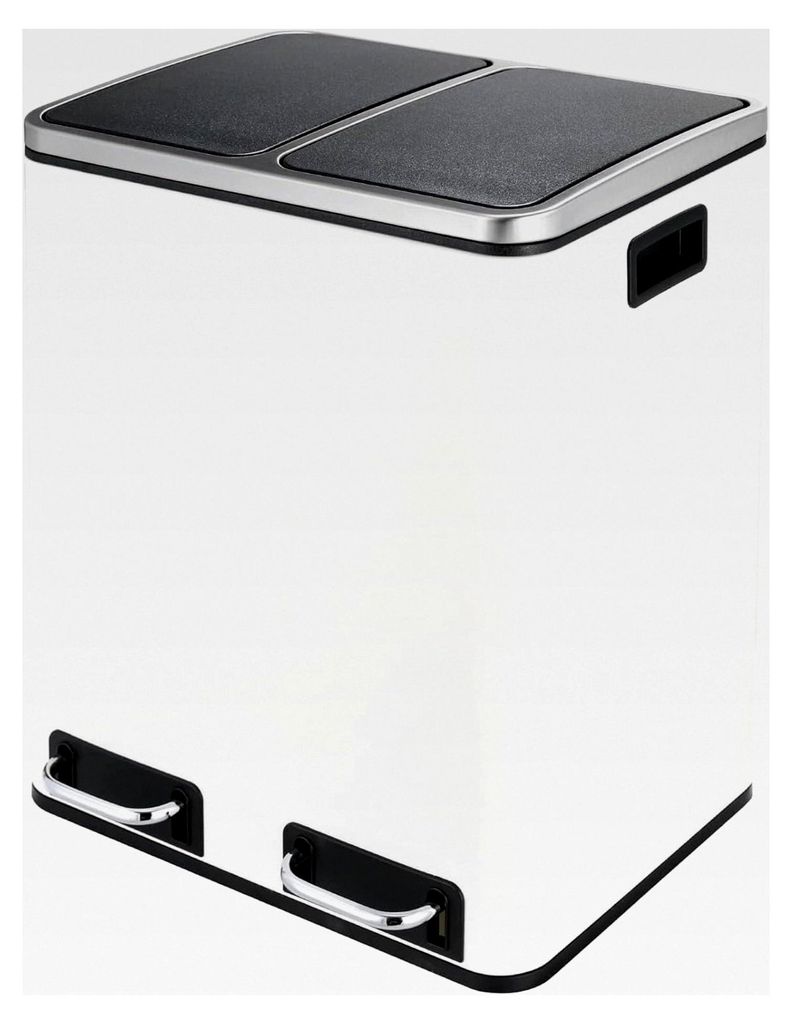 Mülleimer Küche 30L, Mülltrennsystem mit 2 Fächern, 2 x 15 Liter, Abfalleimer mit Softclose-Deckel, Weiß
