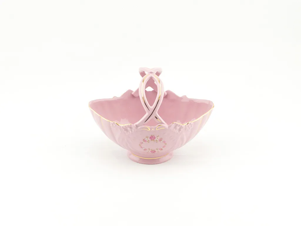 Panier en porcelaine rose Leander 18 cm avec motifs fleurs chic