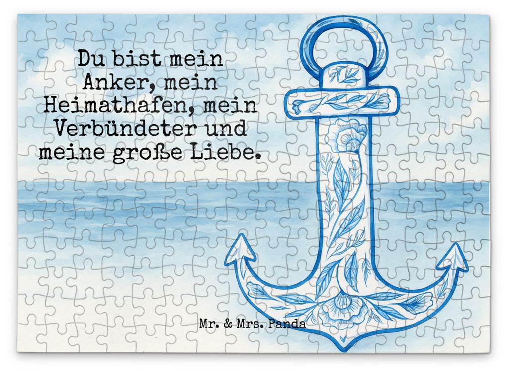 Mr. & Mrs. Panda Puzzle Anker Blau Design 192 Teile - Weiß - Geschenk, 1500, 2000, 300, Lustige Sprüche, 1000, 500
