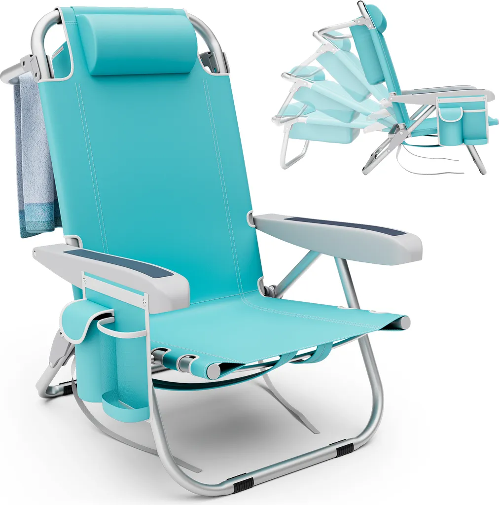 Chaise de plage pliante COSTWAY en tissu bleu avec dossier réglable