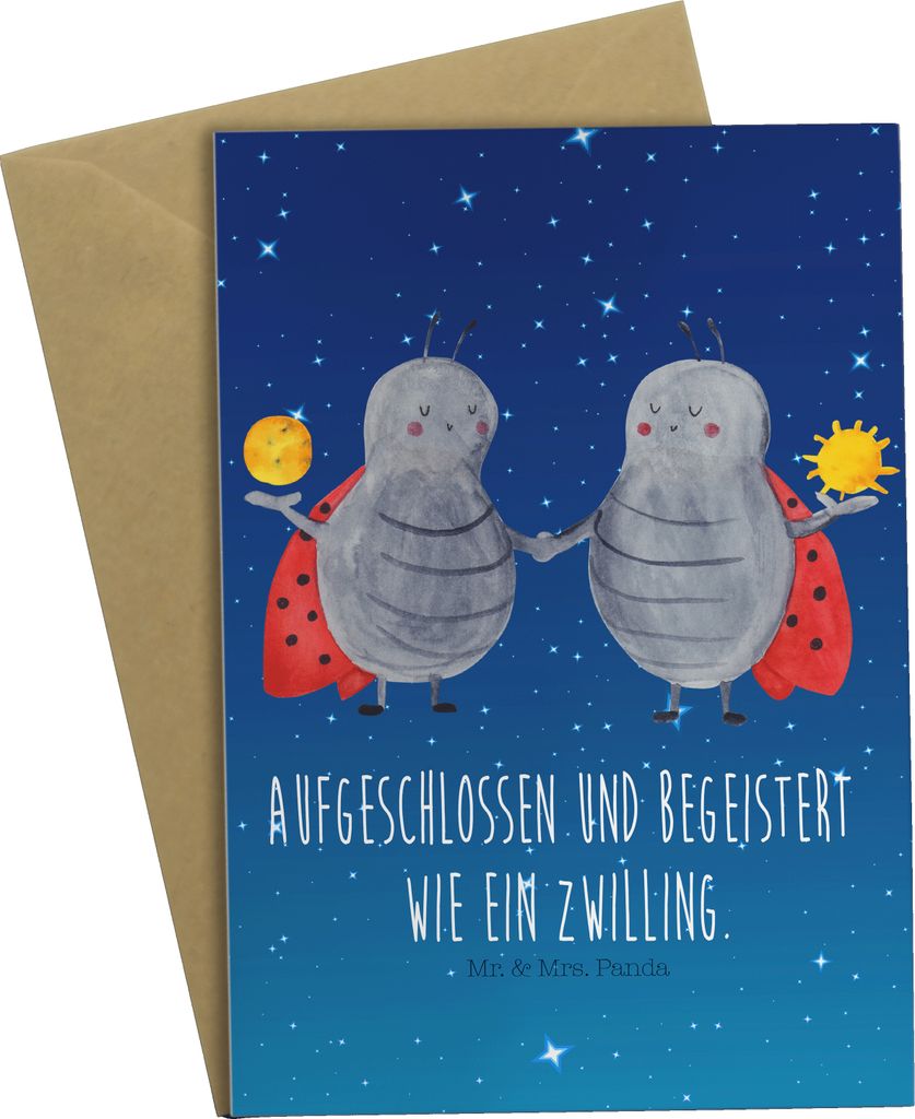 Mr. & Mrs. Panda Grußkarte Sternzeichen Zwilling - Sternenhimmel Blau - Geschenk, vatertagskarte, Marienkäfer, Glückskäfer, weihnachtskarten, Z...