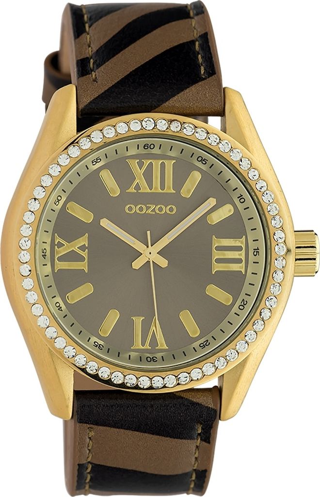 Oozoo Armbanduhr bronze schwarz Leder Timepieces Damen Analog-Quarzuhr UOC10271