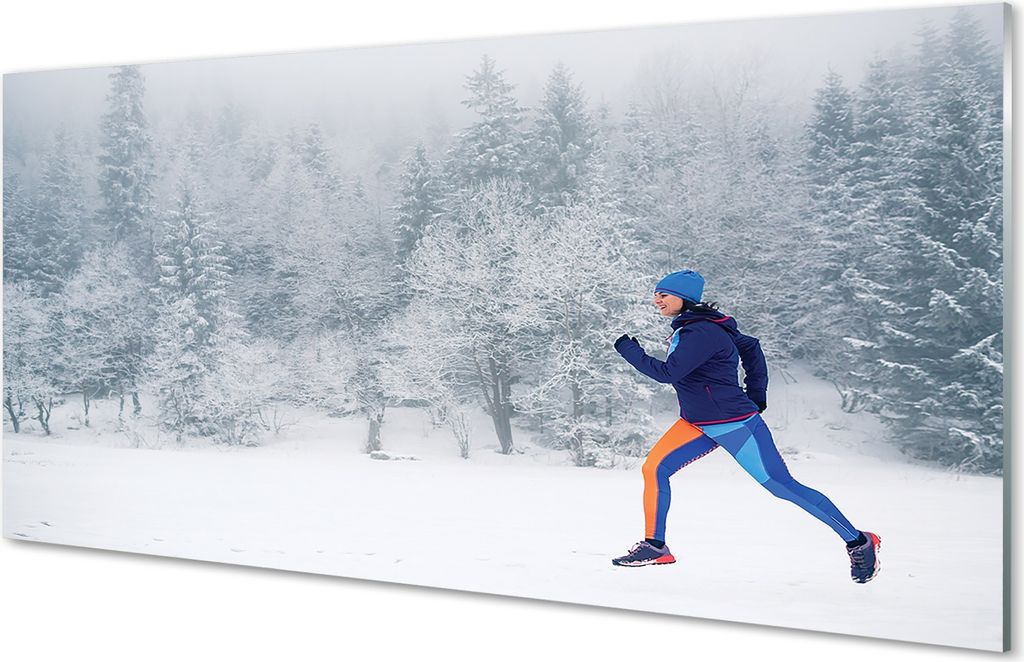 Glasbilder 120x60 Wandkunst Wald Winter Schneemann