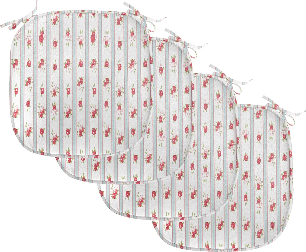 ABAKUHAUS Shabby Flora Imbottitura per sedie da sala da pranzo, Rose Blooms, Cuscino decorativo impermeabile con cinturini per sedie da cucina, 40 cm x 40 cm - Confezione da 4, Corallo scuro Azzurro