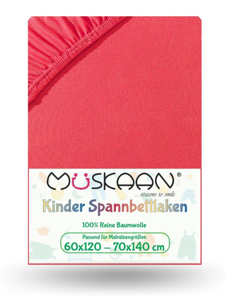 Jersey Kinder Spannbettlaken 60x120 cm - 70x140 cm Rot 100% Produktbild 